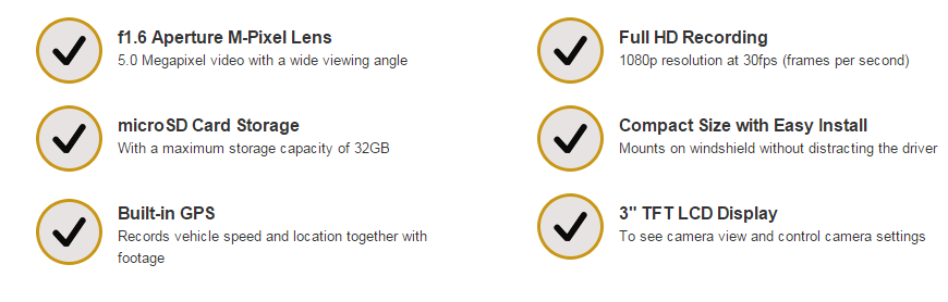 Rear View Safety HD Dash Camera CDR-E22 Vacron Features