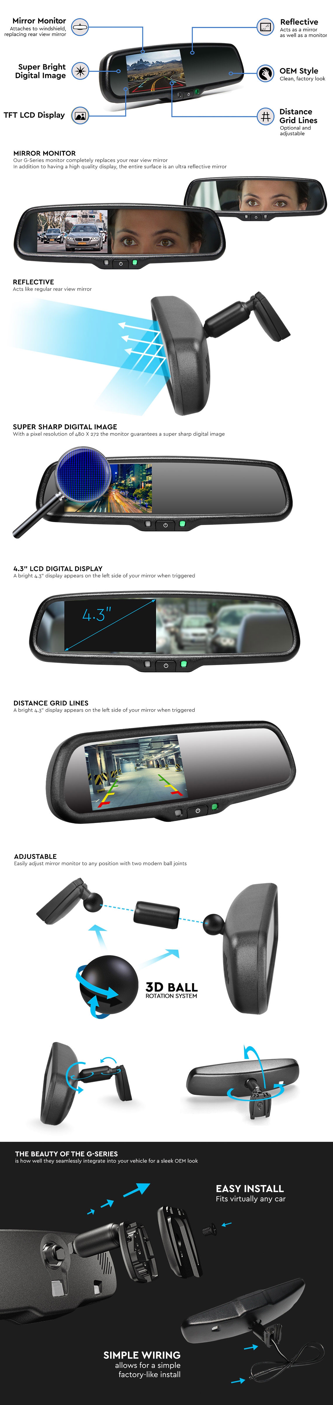 RVS-718 G-Series Rear View Replacement Mirror Monitor RVS-718 G-Series Rear View Replacement Mirror Monitor
