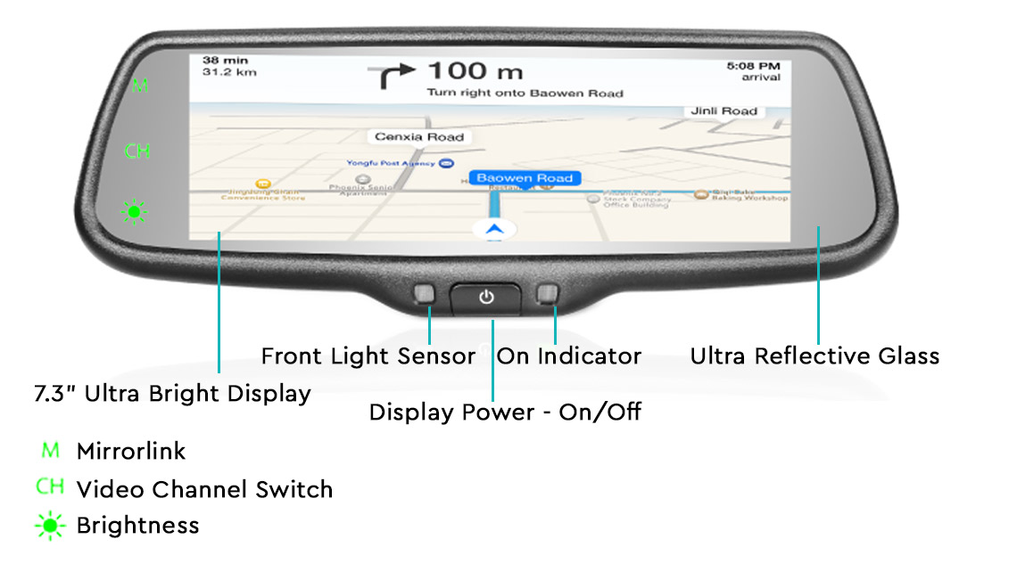 G-SERIES Rear View Replacement Mirror Monitor with 7.3" MirrorLink Display RVS-718-7ML G-SERIES Rear View Replacement Mirror Monitor with 7.3" MirrorLink Display RVS-718-7ML